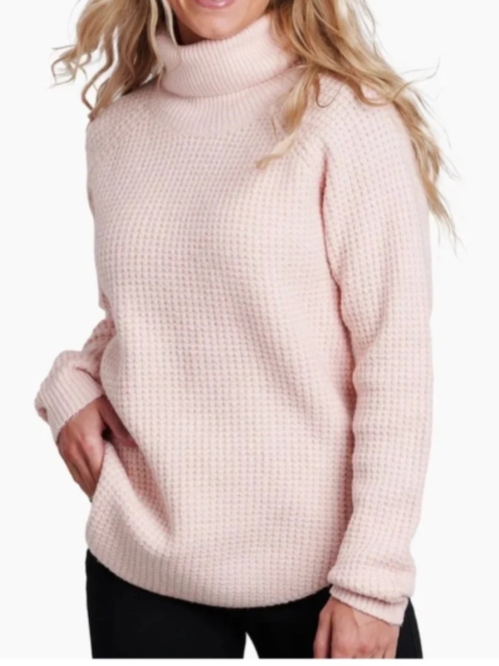 Kuhl Sienna Light Pink Waffle Knit Turtleneck Sweater Sz M